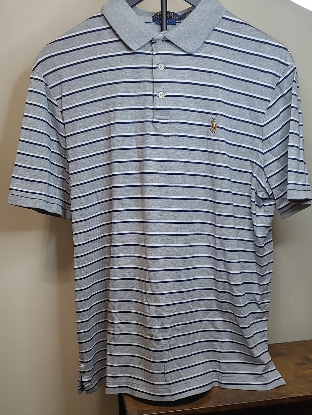 Polo by Ralph Lauren Grey Striped Cotton Polo size Large
